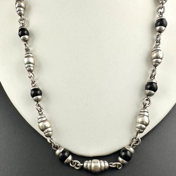 Vintage Mexico 925 Sterling Silver Glass Beaded Chain Necklace - Picture 3 of 7